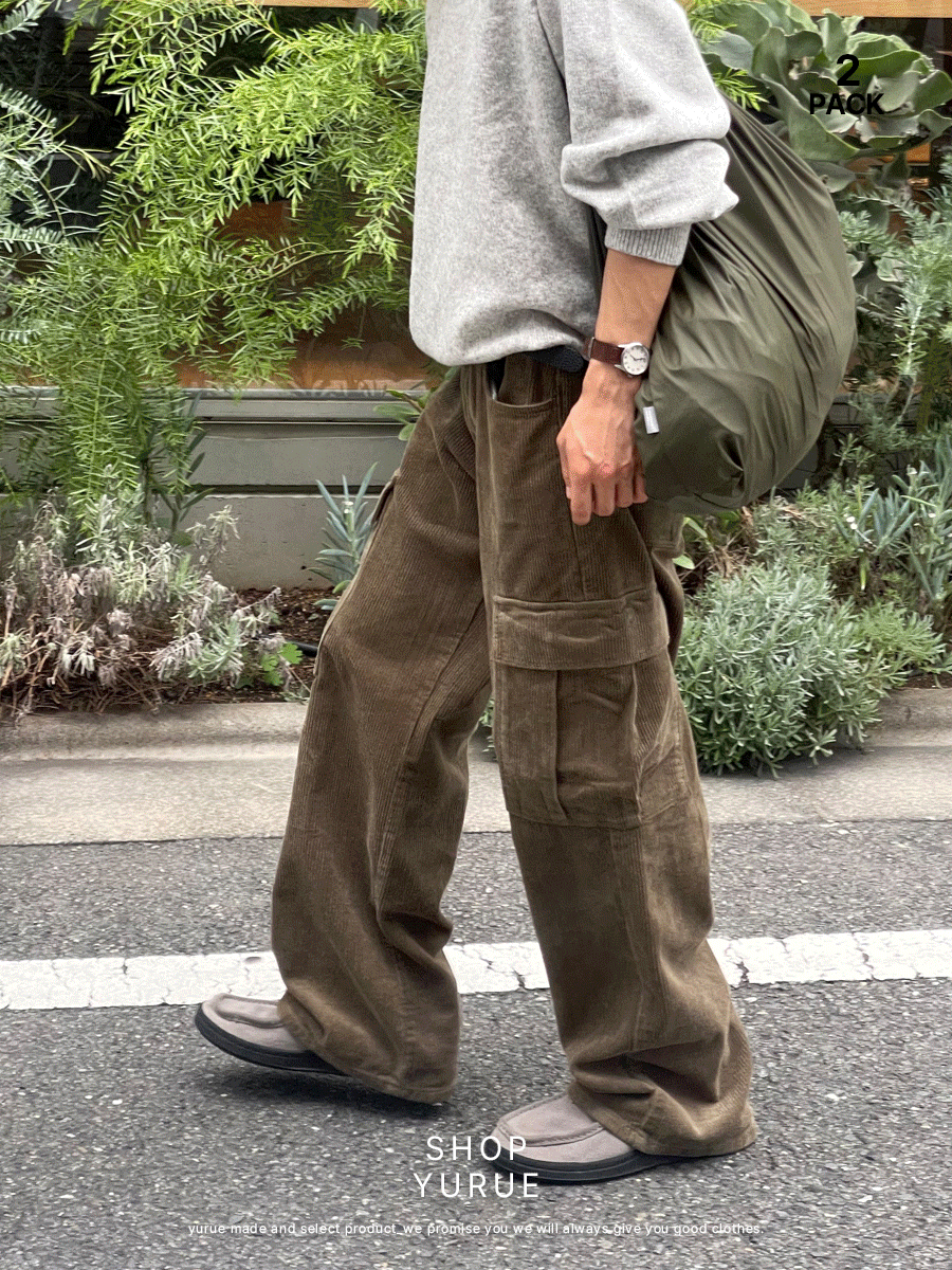 Corduroy cargo wide pants (4color)