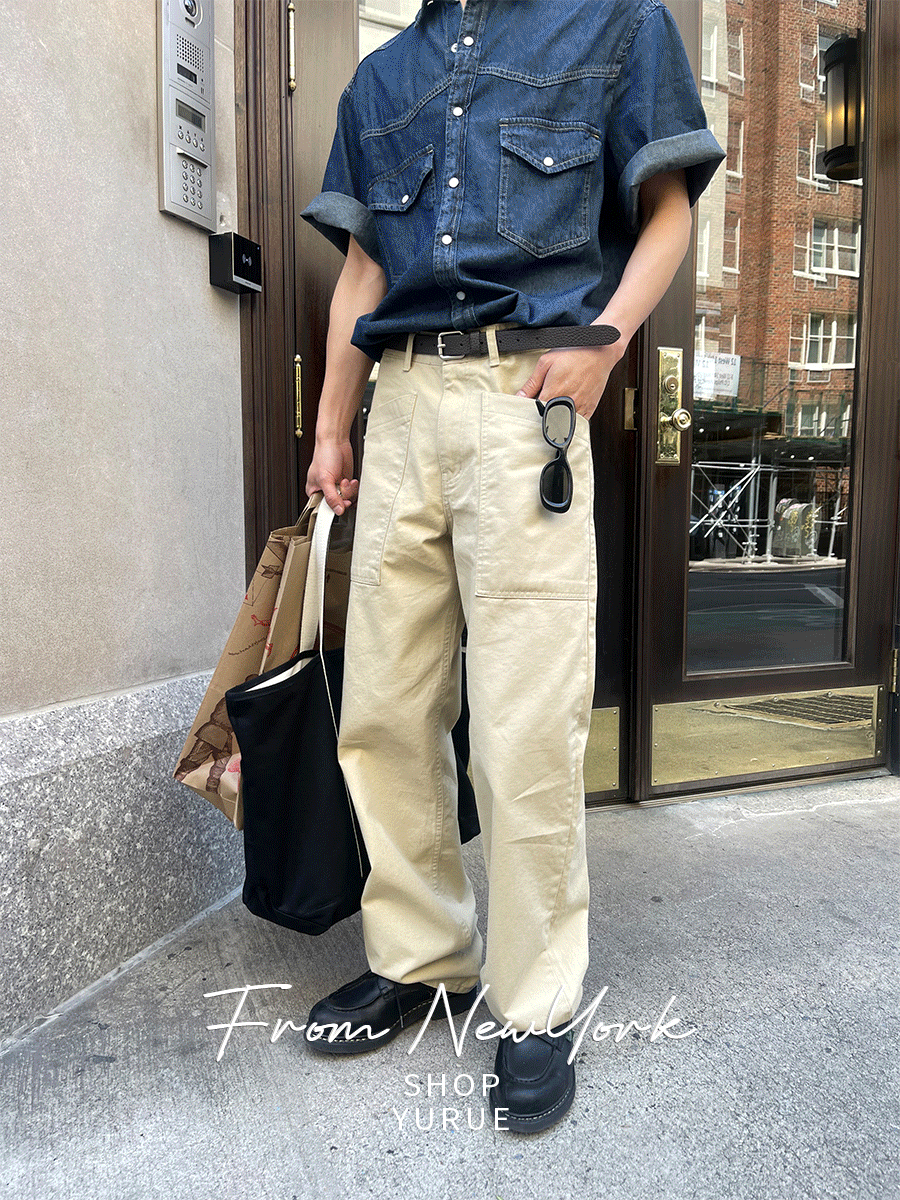 [당일발송/유루이추천] Relief oblique line fatigue pants (4color)