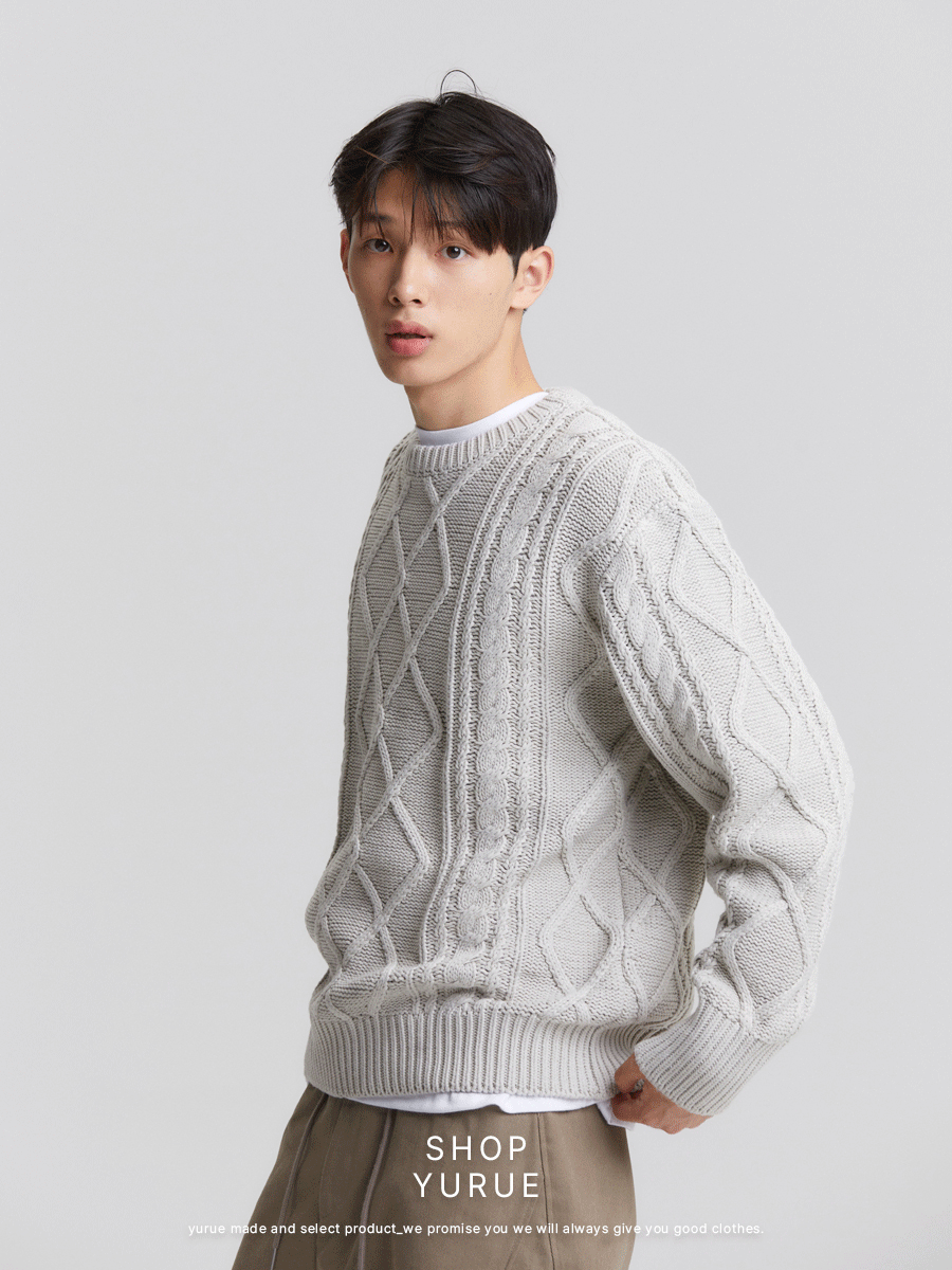 [Wool] 울 라운드 케이블 스웨터